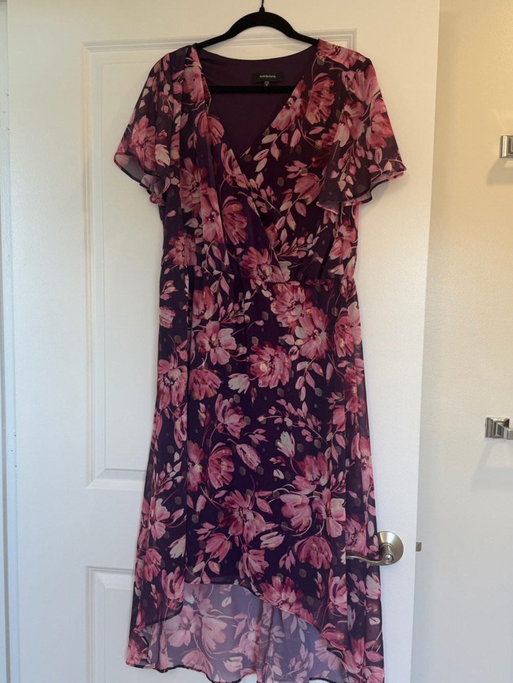 R&M Richards Plum Floral High-Low Dress - size 16